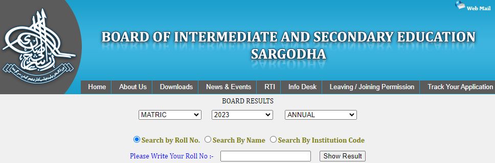 BISE Sargodha Board Matric Result