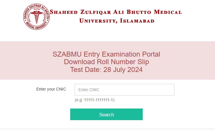 SZABMU Roll No Slip admit card