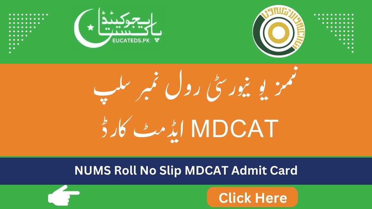 NUMS Roll No Slip 2024 MDCAT Admit Card Download