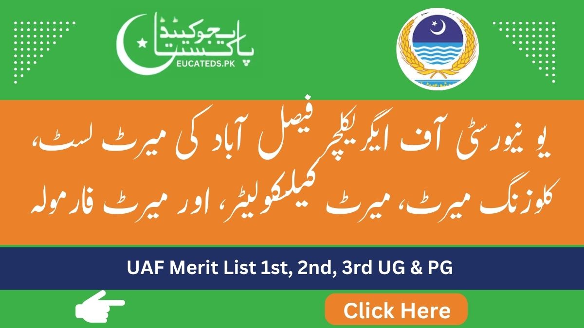 UAF Merit List 2024 1st, 2nd, 3rd UG & PG @uaf.edu.pk